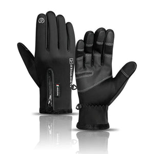 Schwarze wasserdichte Handschuhe mit Reißverschluss, freigestellt, Touchscreen-Fingerspitzen sichtbar | Fashion Peak