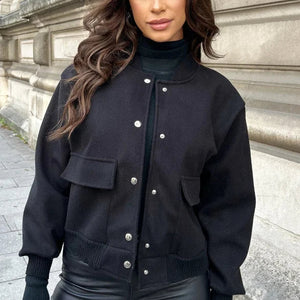 Bomberjacke - Kurze Aviatorjacke mit Knopfleiste für Frauen-Fashion Peak