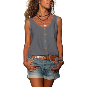 Damen Top | Ärmellose Bluse mit Knöpfen | Sommertop-Fashion Peak