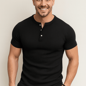 Henley-T-Shirt | Gerippt | Schmal geschnitten | Gestricktes T-Shirt | Herrenhemd-Fashion Peak