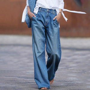 Jeans mit weitem Bein – Damenjeans mit hoher Taille und lockerer Passform-Fashion Peak