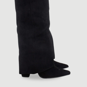 Kniehohe Stiefel – Damenstiefel aus Wildlederimitat mit spitzer Zehenpartie und Absatz-Fashion Peak