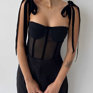 Korsett-Top – Schwarzes, transparentes Damen-Top mit Bindebändern-Fashion Peak