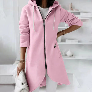 Langer Hoodie | Lässig | Reißverschluss | Hoodie-Jacke | Damenbekleidung-Fashion Peak