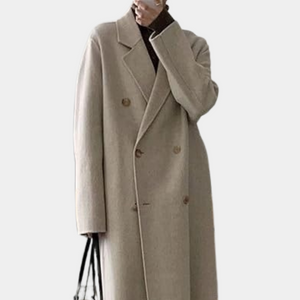 Langer Wollmantel – Zweireiher – Gürtel – Oversized-Trenchcoat – Damen-Wollmantel-Fashion Peak