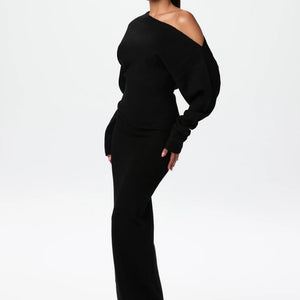 Maxikleid | Schulterfrei | Langarm | Figurbetontes Kleid | Elegantes Kleid-Fashion Peak