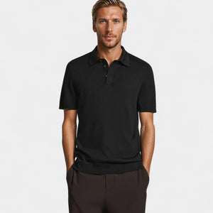 Schwarzes Polohemd – mit Knopfleiste – aus Strick – T-Shirt mit Kragen – Herren-Polohemd-Fashion Peak