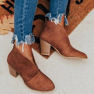 Stiefeletten | Blockabsatz | Spitze Zehenpartie | Stiefel mit Absatz | Damenstiefel-Fashion Peak