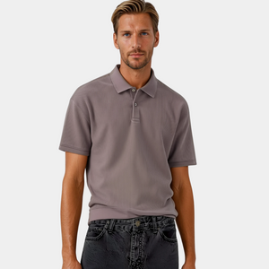 Strick-T-Shirt - Graues Polohemd für Männer mit Kragen-Fashion Peak