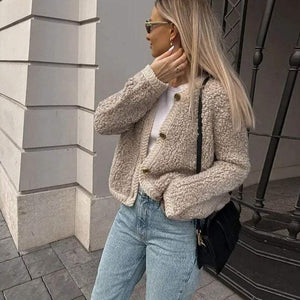 Teddy-Strickjacke – Damen-Strickjacke mit Knöpfen-Fashion Peak