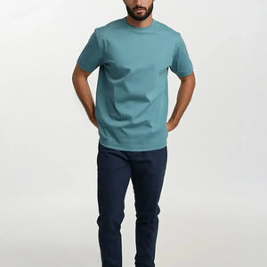 Türkisfarbenes T-Shirt – Einfaches Rundhals-T-Shirt für Männer-Fashion Peak