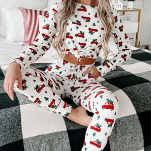 Weihnachtspyjama – Langärmeliges Weihnachtsbaum-Pyjama-Set für Frauen-Fashion Peak