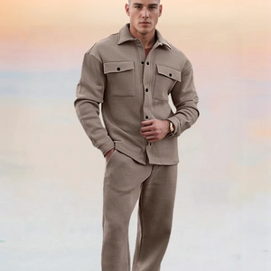 Zweiteiliges Set – Lässiges Overshirt mit langen Ärmeln und Hose für Männer-Fashion Peak