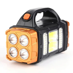 Schwarz-orange LED-Handscheinwerfer mit vier Strahlern und seitlichem COB-Panel | Fashion Peak