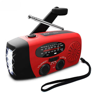 Rot-schwarzes Kurbelradio mit Solarpanel, Antenne, LED-Lampe und Trageschlaufe | Fashion Peak