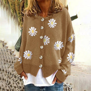 Blumenmuster-Strickjacke | Mit Knöpfen | Oversized | Strickjacke | Damen-Strickjacke-Fashion Peak