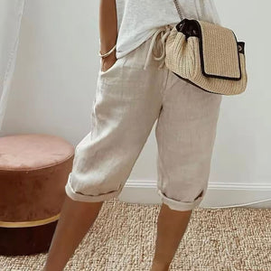 Caprihose – Lässige, kurze Sommerhose aus Leinen für Damen-Fashion Peak