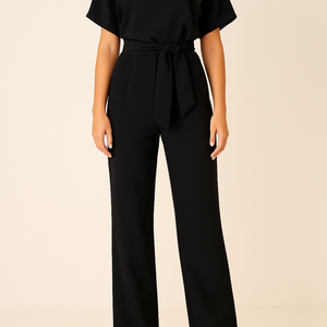 Eleganter Jumpsuit – Kurzärmeliger Jumpsuit mit Bindegürtel für Damen-Fashion Peak