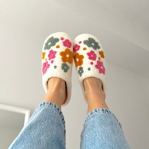 Hausschuhe Damen - Blumen Retro Bunt Plüsch-Fashion Peak