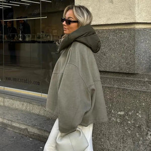 Oversized Jacke | Mit Kapuze | Reißverschluss | Übergangsjacke | Winterjacke für Damen-Fashion Peak