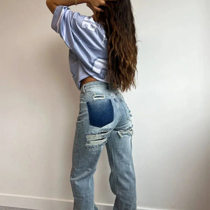 Ripped Jeans - Hoch tailliert - Lockere Passform - Weite Jeans - Damenjeans-Fashion Peak