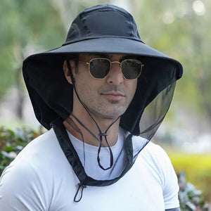 Sonnenhut Herren | Moskitonetz | Breite Krempe | Nackenschutz-Fashion Peak