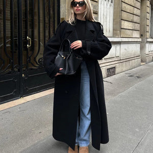 Übergroßer Trenchcoat | Schwarz | Mit Gürtel | Winter-Trenchcoat | Trenchcoat für Frauen-Fashion Peak