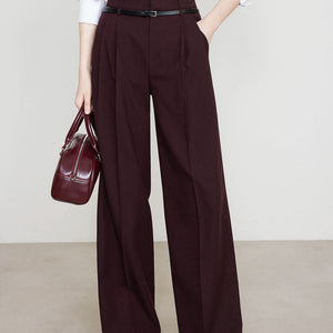 Weite Hose – Burgunderrot – Hohe Taille – Plisseehose – Damenhose-Fashion Peak