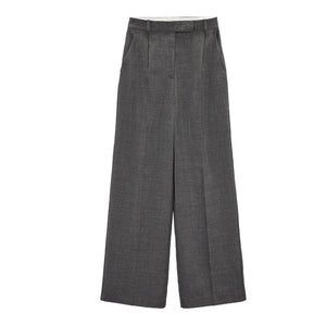 Graue weite Stoffhose mit Bundfalten, flach liegend fotografiert, meliert | Fashion Peak