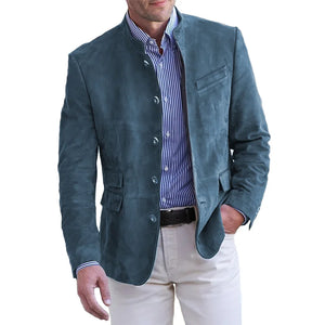 Wildleder Blazer - Einreihige Herren Blazerjacke mit Mandarinenkragen-Fashion Peak
