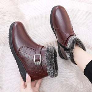 Winterstiefeletten Damen | Fellkragen | Warmfutter | Schnalle-Fashion Peak