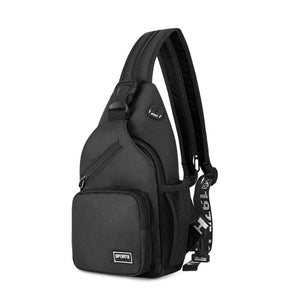 Schwarze Crossbody Brusttasche aus Canvas mit verstellbarem Riemen freigestellt | Fashion Peak